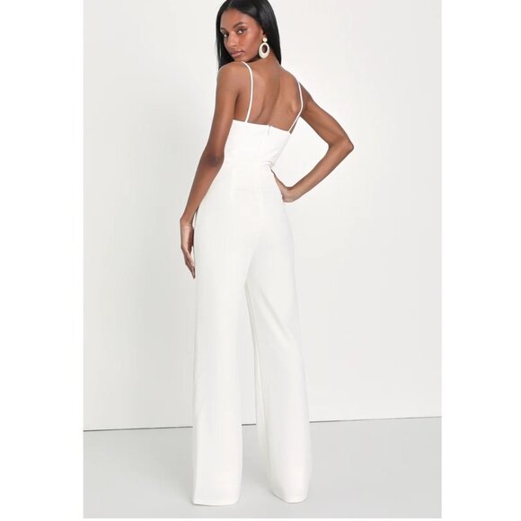 Lulus Cheers to Chic Ivory Sleeveless Jumpsuit Wide Leg Stretchy, Size L - Picture 2 of 8